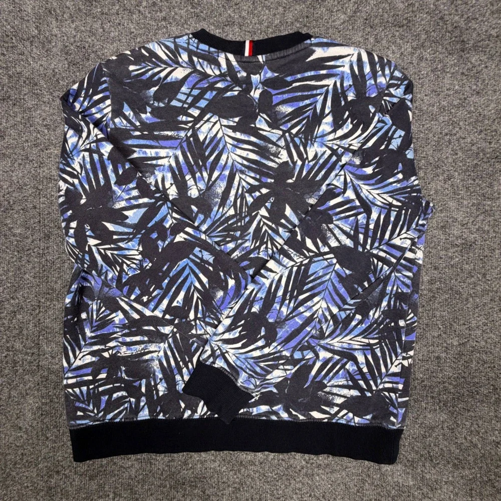 Tommy Hilfiger Mens Tropical Palm Leaf Crewneck Sweatshirt Blue White Script M